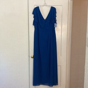 DB Studio David’s Bridal Sapphire Flutter Sleeve Cascade Dress  NWT Size 20